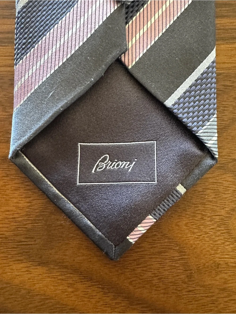 Brioni Striped Silk Tie in Gray and Pink Accent